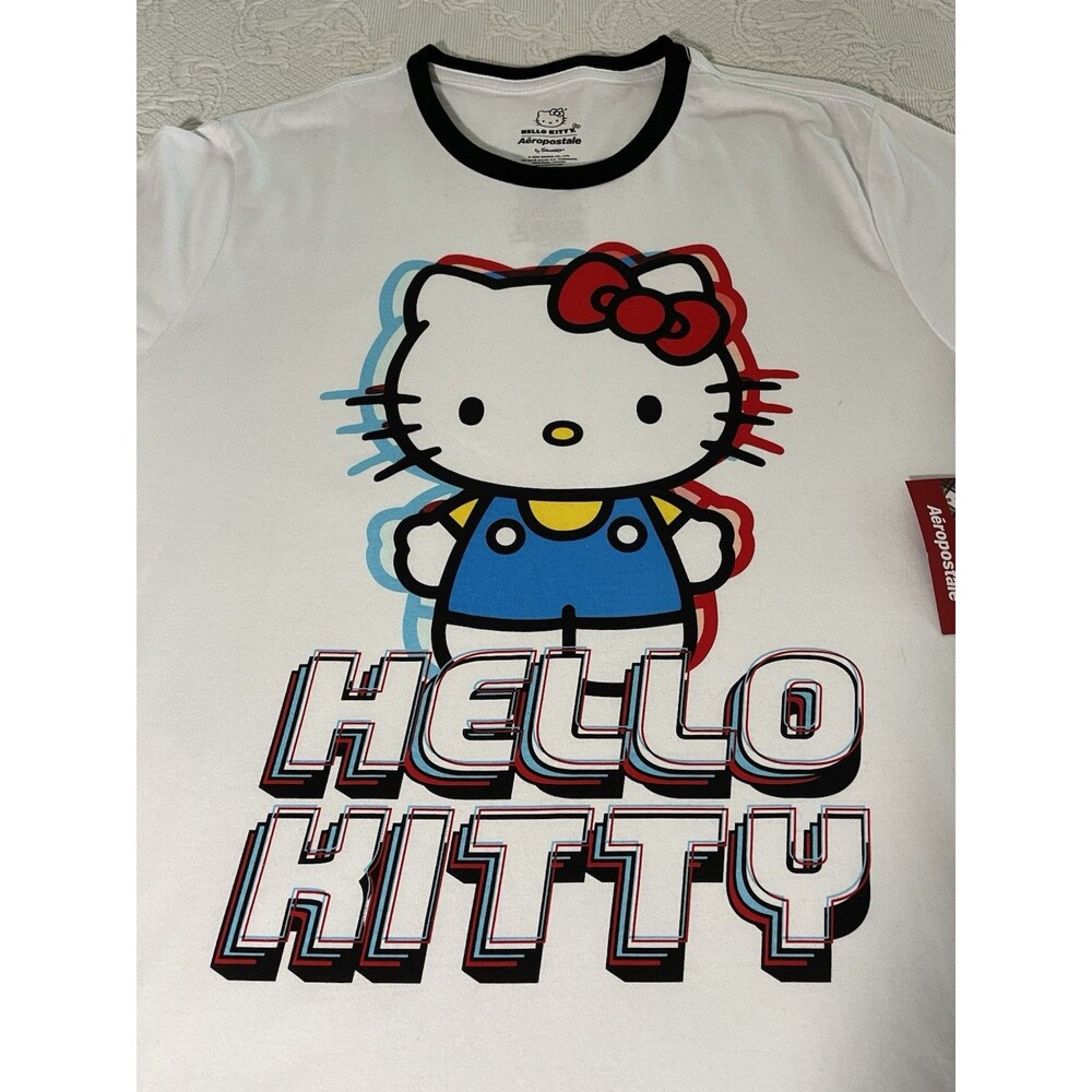 Hello Kitty x Aéropostale Sanrio White Graphic Cotton Blend Crew Neck Tee XL NWT